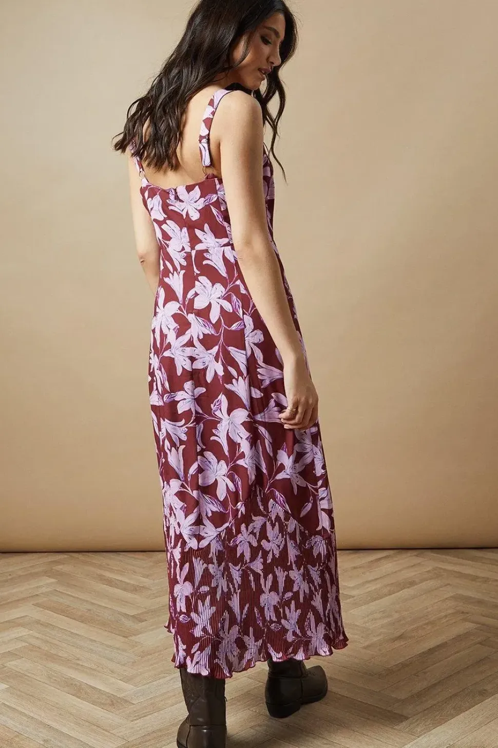 Floral Pleated Hem Fishtail Midaxi Dress