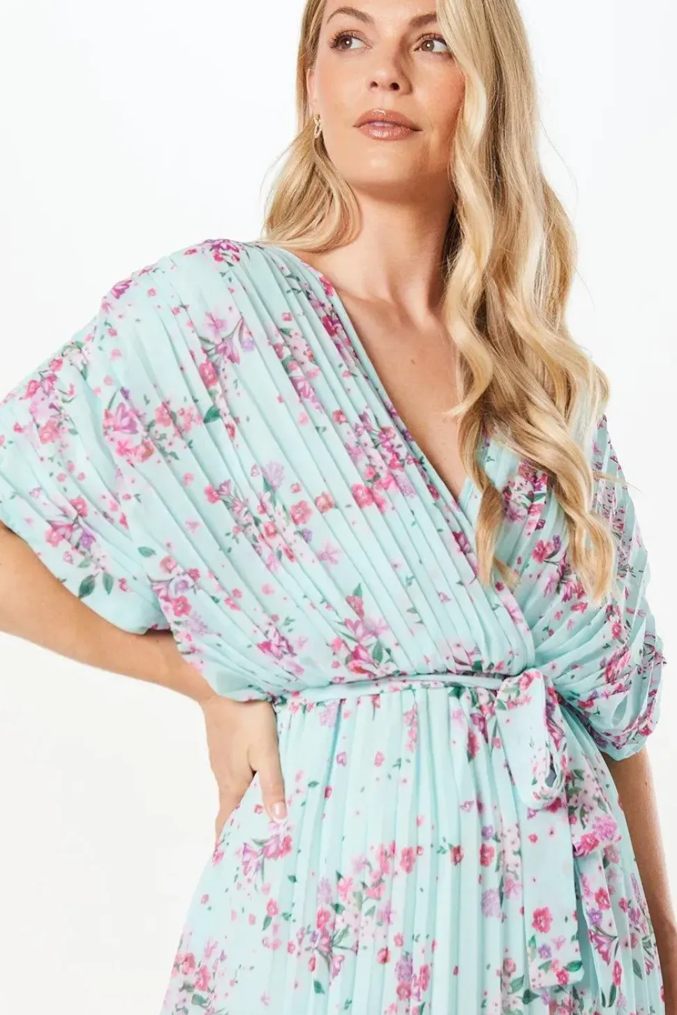 Floral Pleated Kimono Midaxi Dress