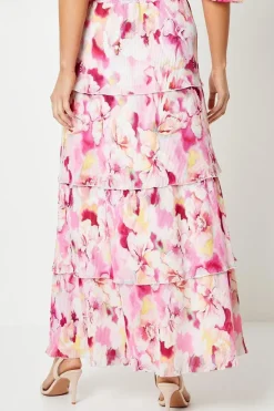 Floral Pleated Tiered Maxi Skirt