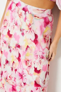 Floral Pleated Tiered Maxi Skirt