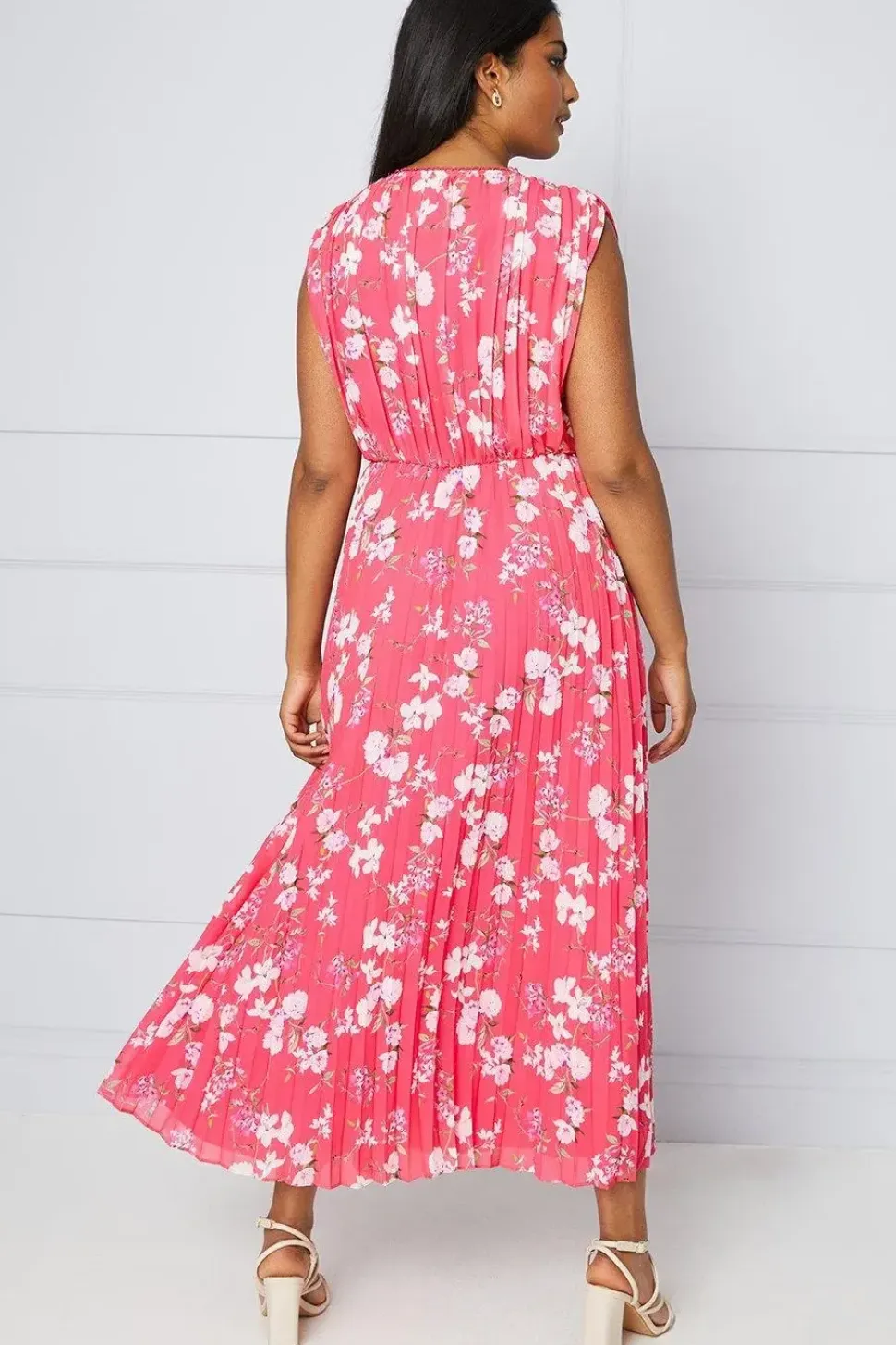 Floral Pleated Wrap Midi Dress