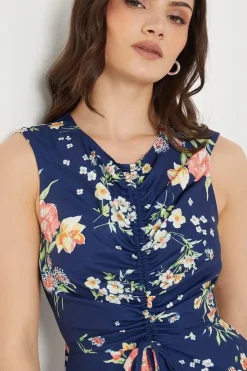 Floral Poly Moss Crepe Ruched Front Wide Leg Jumpsuit