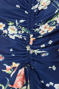 Floral Poly Moss Crepe Ruched Front Wide Leg Jumpsuit