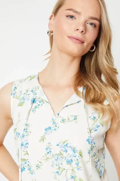 Floral Poly Moss Crepe Sleeveless Tiered Mini Dress