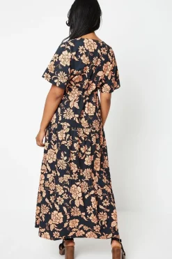 Floral Poplin Channel Waist Tiered Midi Dress