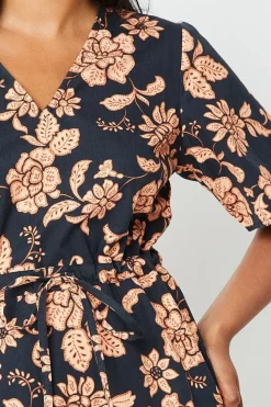 Floral Poplin Channel Waist Tiered Midi Dress