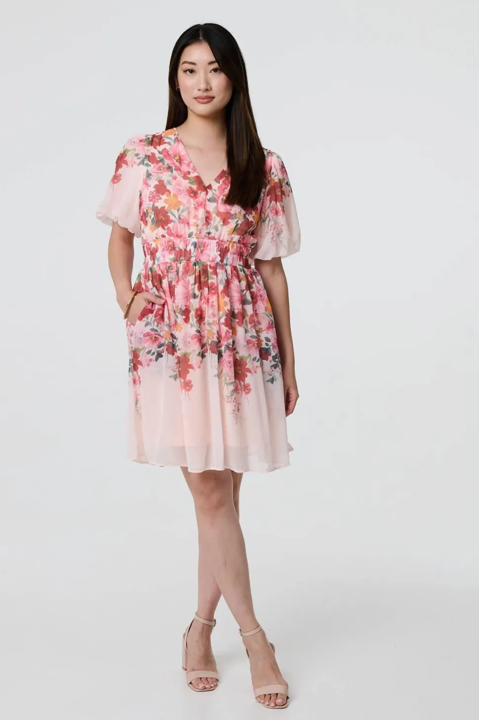 Floral Print Angel Sleeve Mini Dress