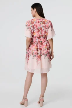 Floral Print Angel Sleeve Mini Dress