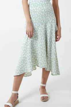 Floral Print Asymmetric Midi Skirt