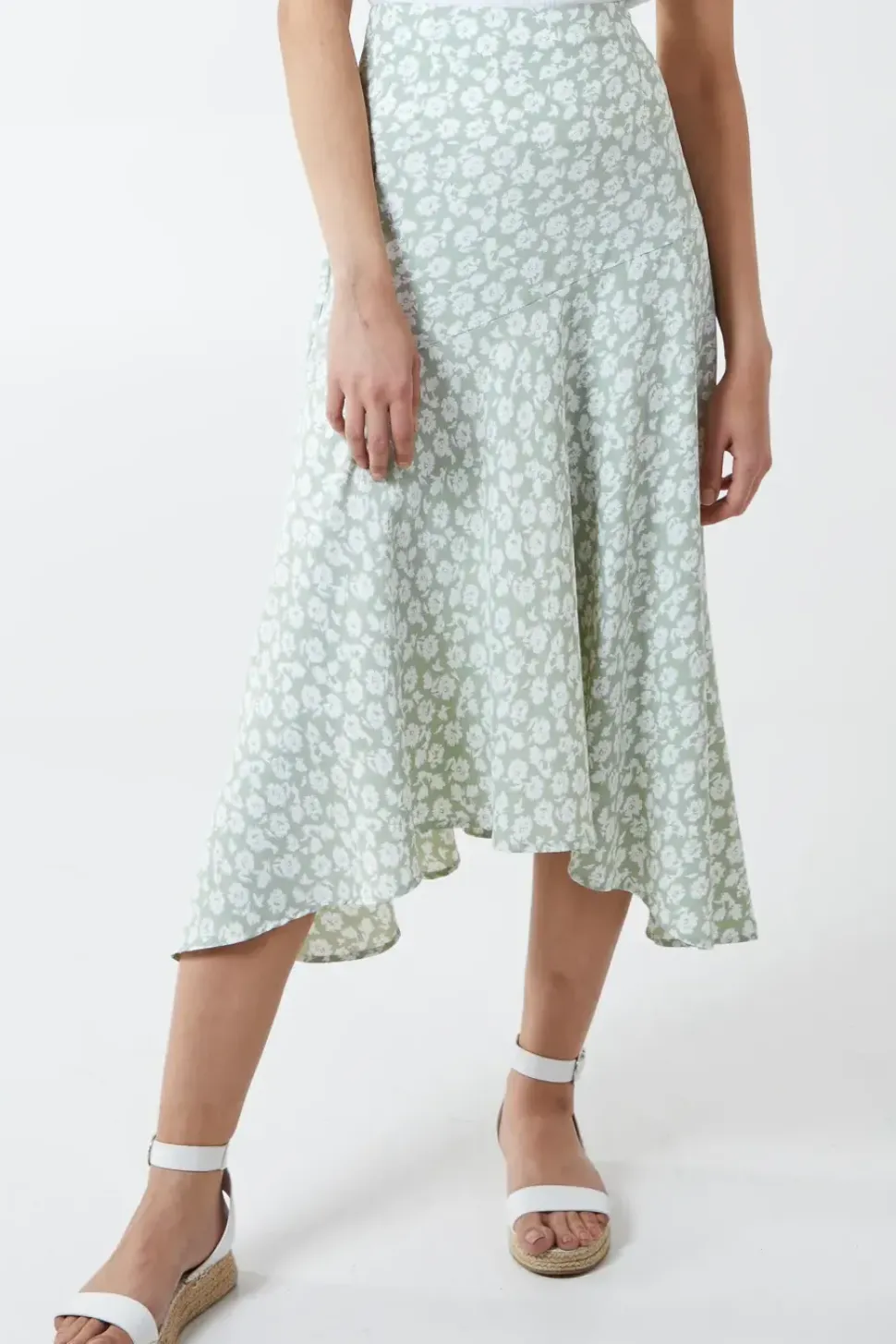Floral Print Asymmetric Midi Skirt