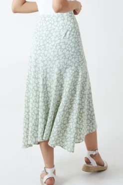 Floral Print Asymmetric Midi Skirt