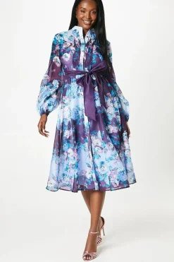 Floral Print Blouson Sleeve Shirt Wedding Guest Dress