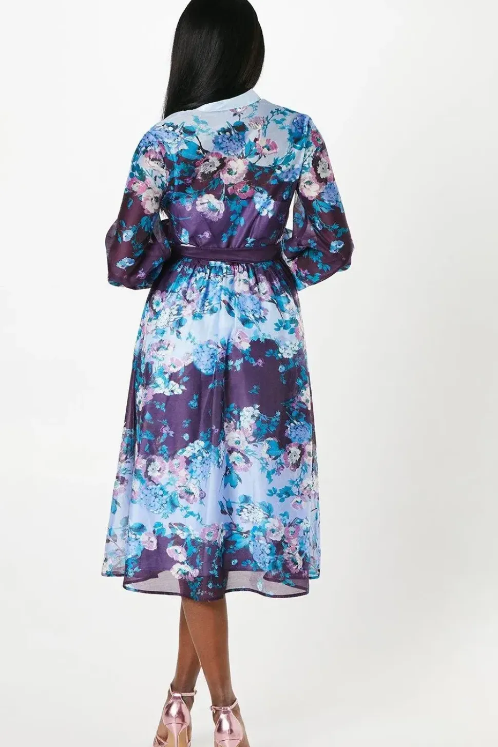Floral Print Blouson Sleeve Shirt Wedding Guest Dress