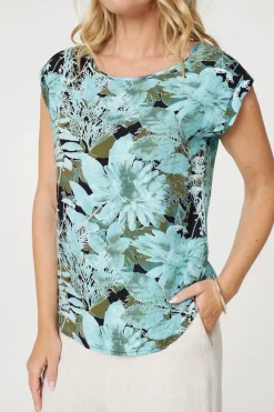 Floral Print Cap Sleeve Shell Top