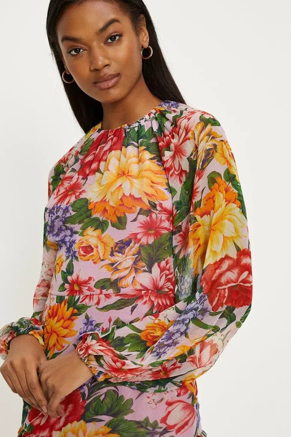 Floral Print Chiffon Tie Back Midi Dress