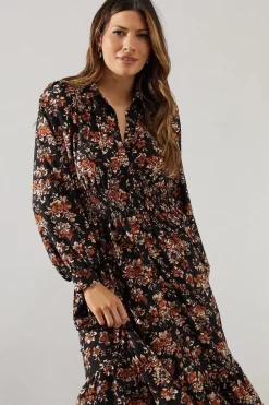 Floral Print Collared Midi Dress
