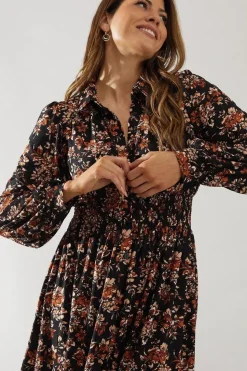 Floral Print Collared Midi Dress