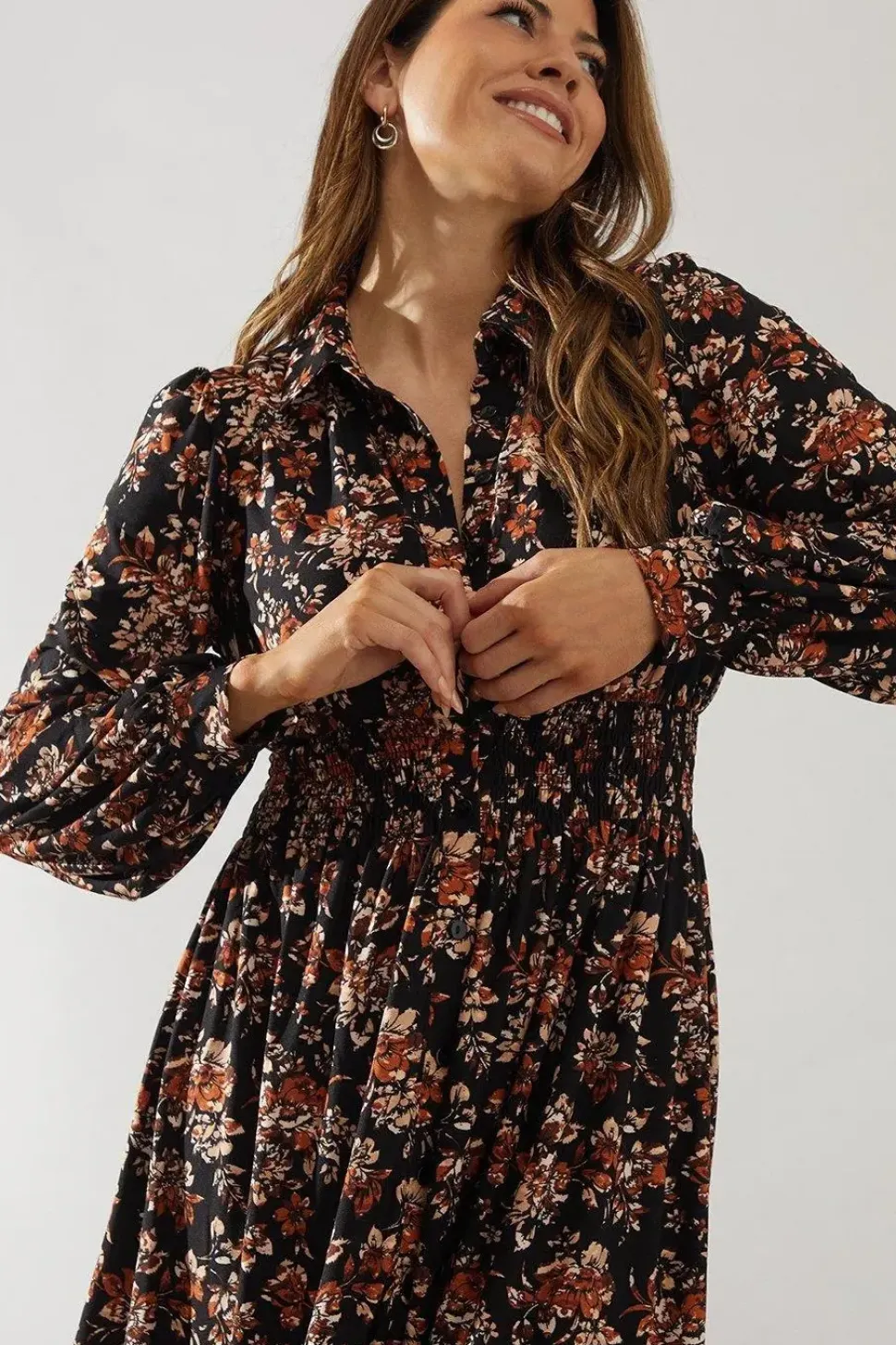 Floral Print Collared Midi Dress