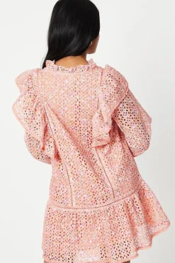 Floral Printed Broderie Frill Detail Mini Dress