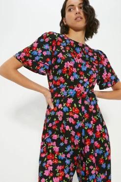 Floral Printed Crepe Belted Jumpsuit