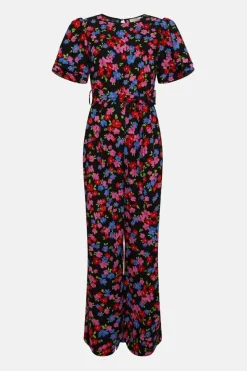 Floral Printed Crepe Belted Jumpsuit