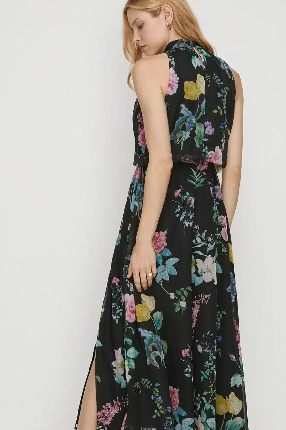 Floral Printed Halter Midi Dress