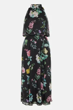 Floral Printed Halter Midi Dress