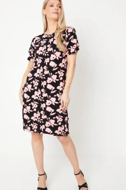 Floral Printed Jersey Short Sleeve Shift Dress