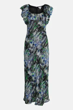 Floral Printed Metallic Midi Dress