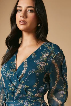 Floral Printed Ruffle Sleeve Bow Detail Mini Dress