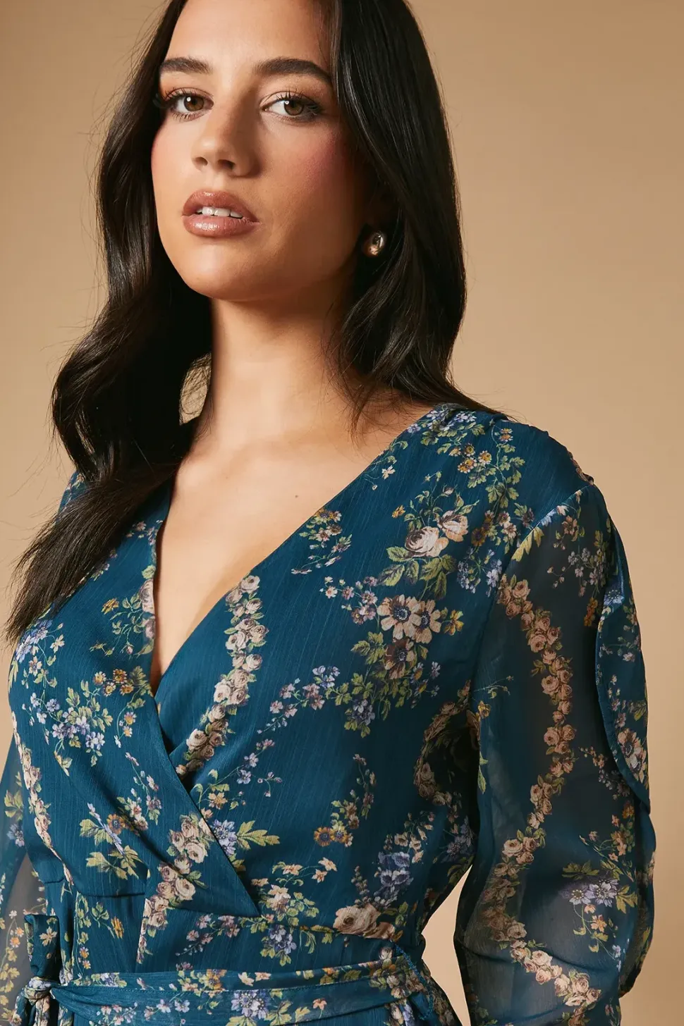 Floral Printed Ruffle Sleeve Bow Detail Mini Dress