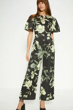 Floral Printed Scuba Cut Out Jumpsuit