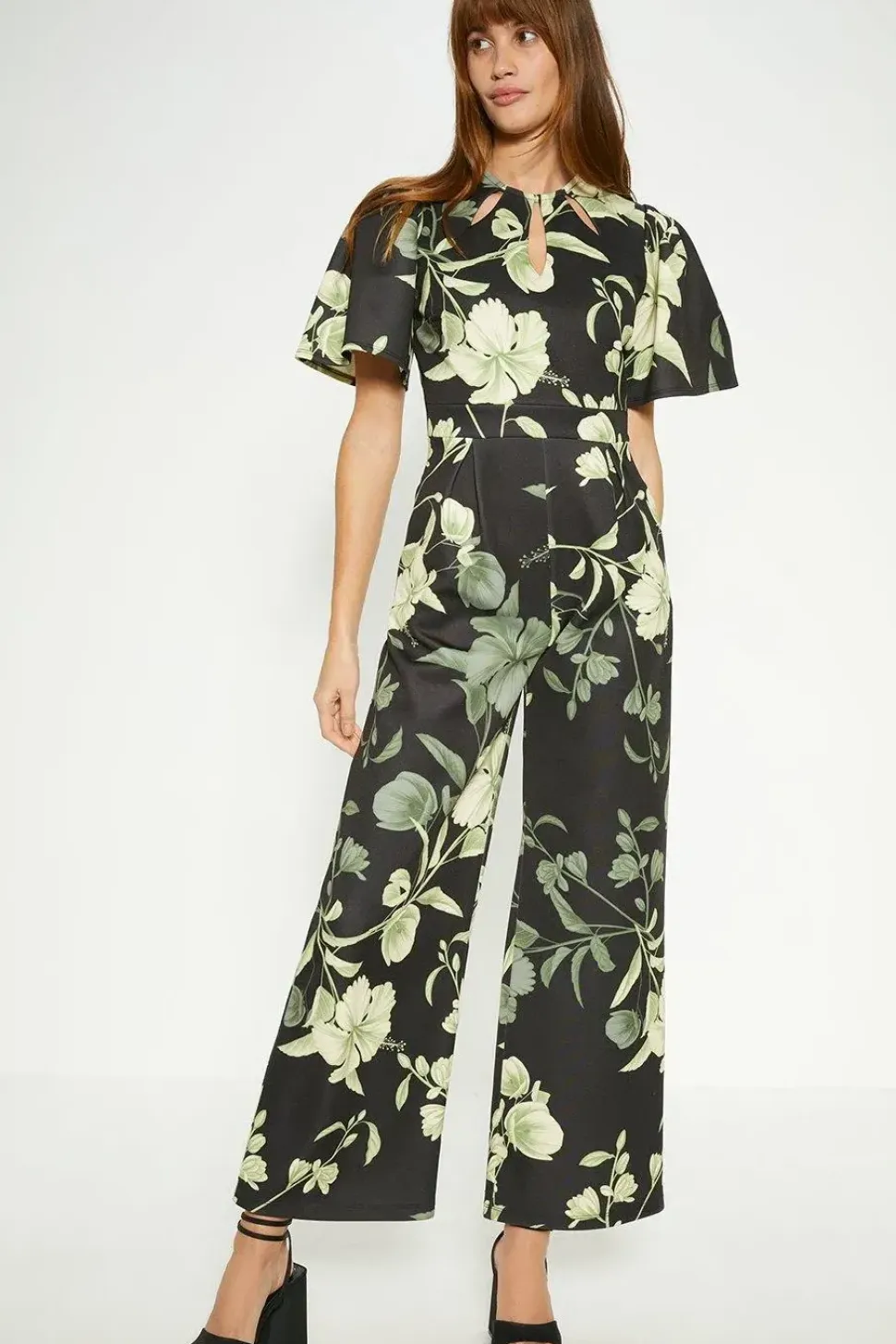 Floral Printed Scuba Cut Out Jumpsuit