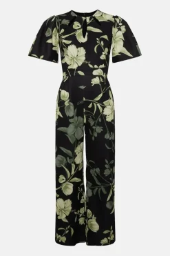 Floral Printed Scuba Cut Out Jumpsuit