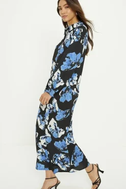 Floral Printed Seam Detail Midi Skirt