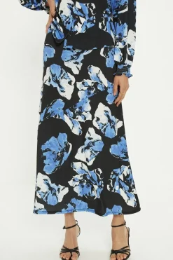 Floral Printed Seam Detail Midi Skirt
