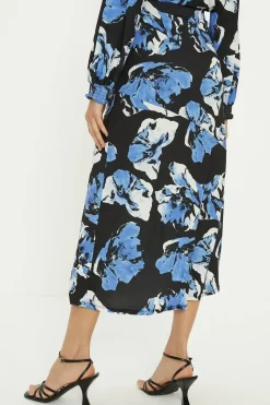 Floral Printed Seam Detail Midi Skirt