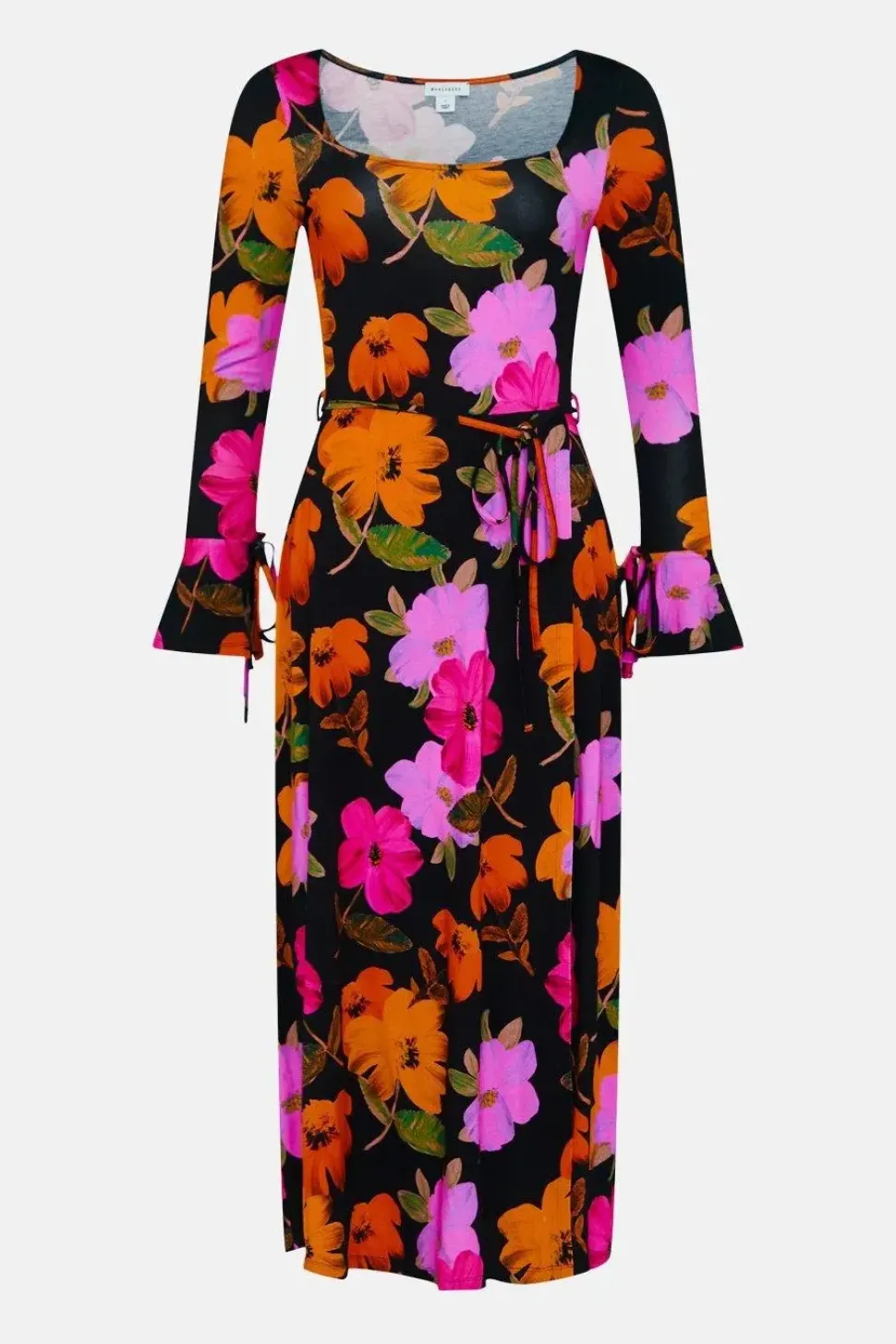 Floral Print Fluted Sleeve Wrap Dress