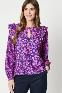 Floral Print Frill Shoulder Blouse