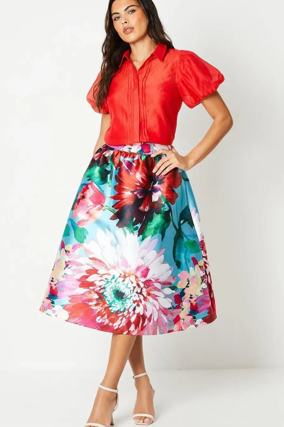 Floral Print Full Midi Skirt