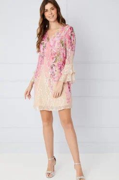 Floral Print Glitter Shift Dress
