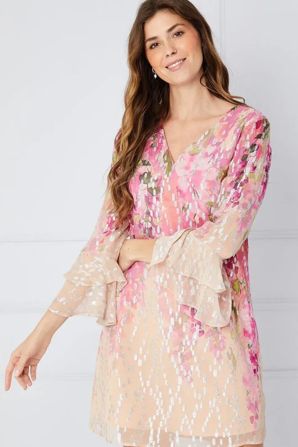 Floral Print Glitter Shift Dress