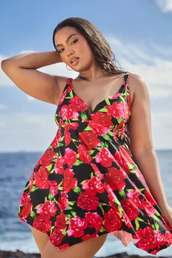 Floral Print Hanky Hem Swim Dress