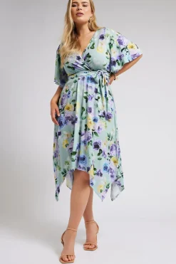 Floral Print Hanky Hem Wrap Dress