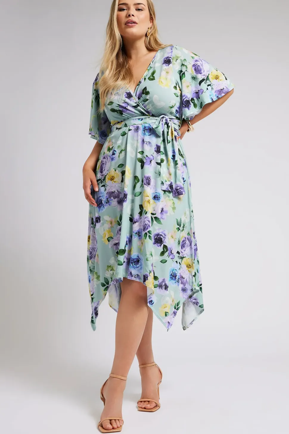 Floral Print Hanky Hem Wrap Dress