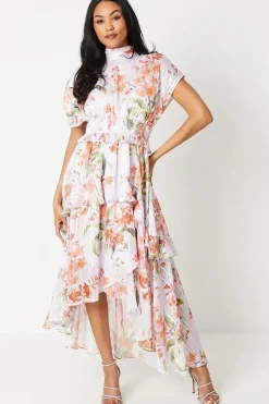 Floral Print High Low Hem Maxi Dress