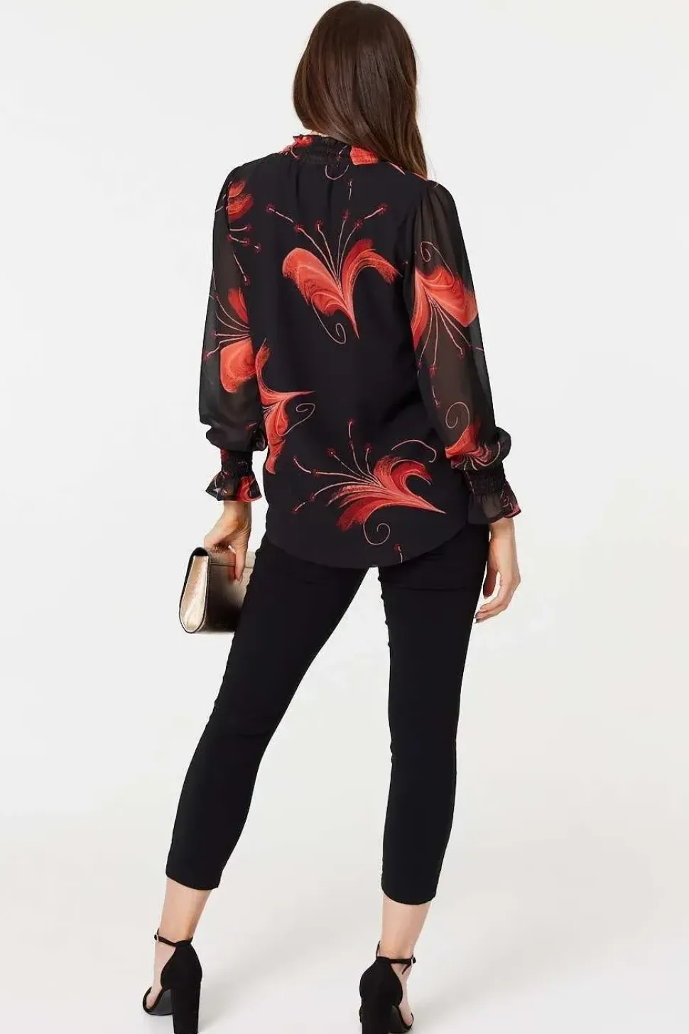 Floral Print High Neck Sheer Blouse