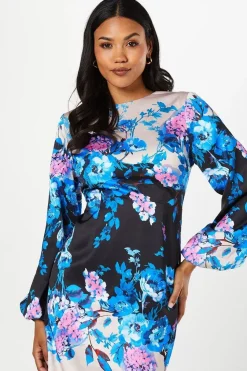 Floral Print Long Sleeve Midi Wedding Guest Dress