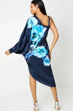 Floral Print One Shoulder Wedding Guest Dress