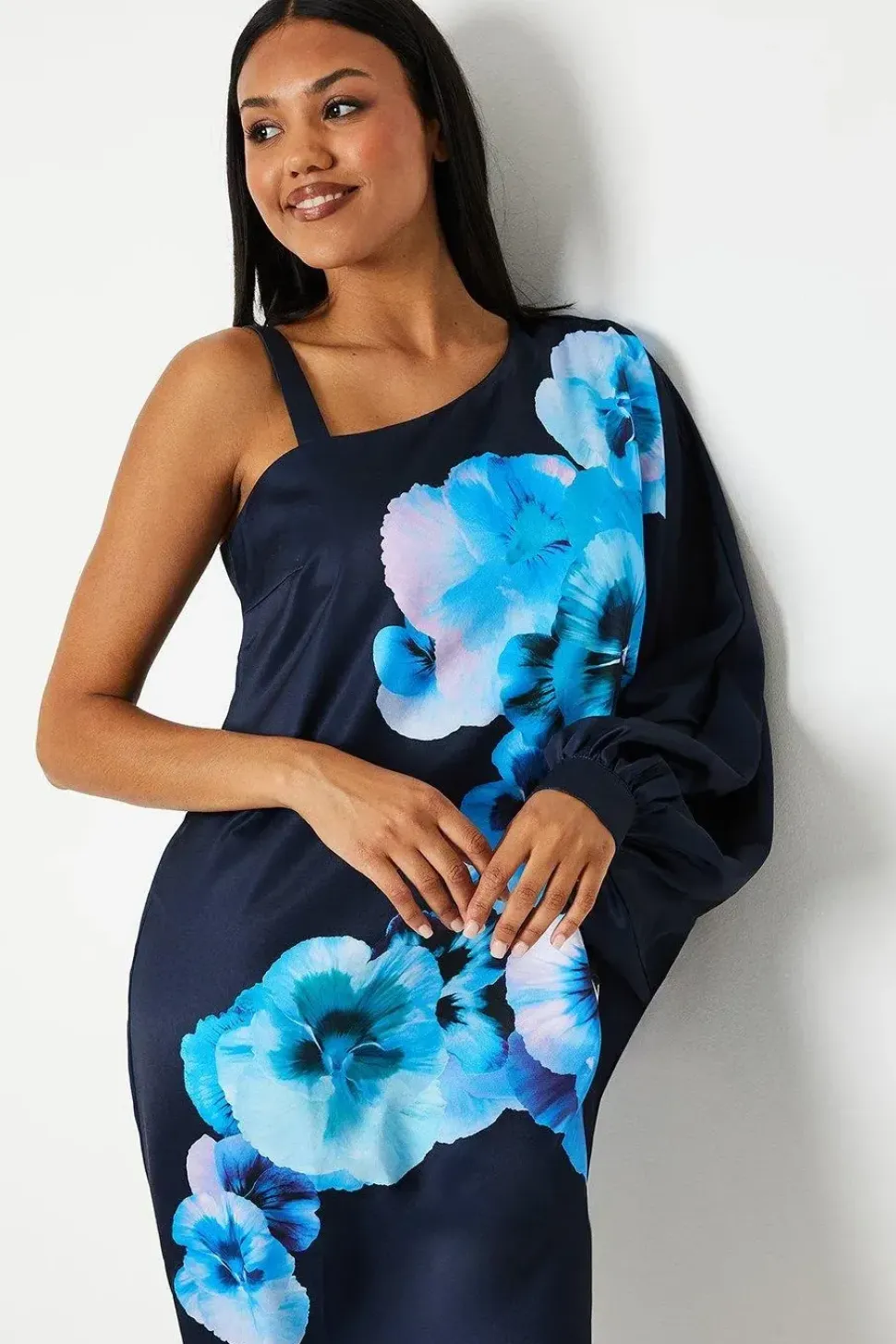 Floral Print One Shoulder Wedding Guest Dress